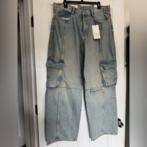 Zara Denim Blue Cargo Relaxed Fit Jeans